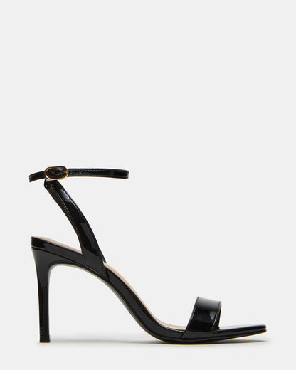SUZIE Black Patent Women's Open Toe Stiletto Strappy Heel - Steve Madden