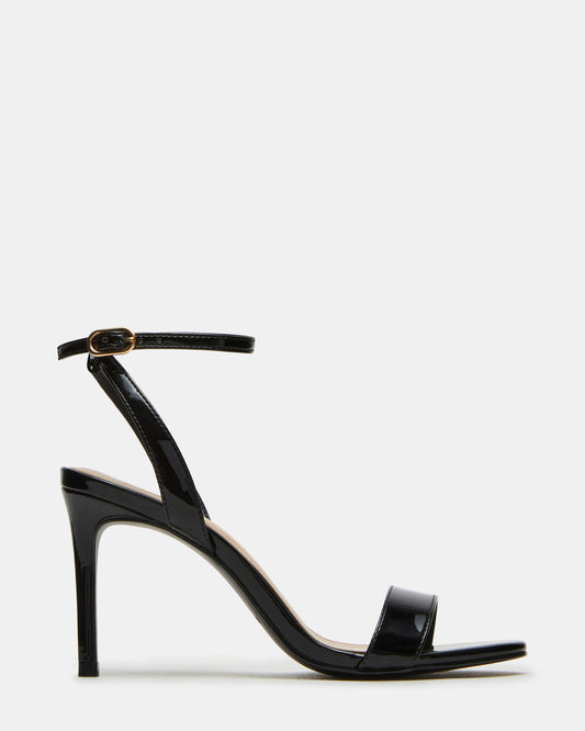 SUZIE Black Patent Women's Open Toe Stiletto Strappy Heel - Steve Madden