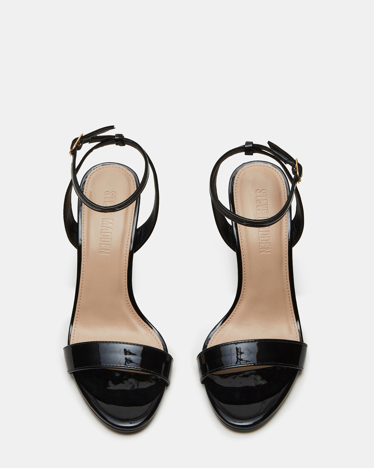 SUZIE Black Patent Women's Open Toe Stiletto Strappy Heel - Steve Madden