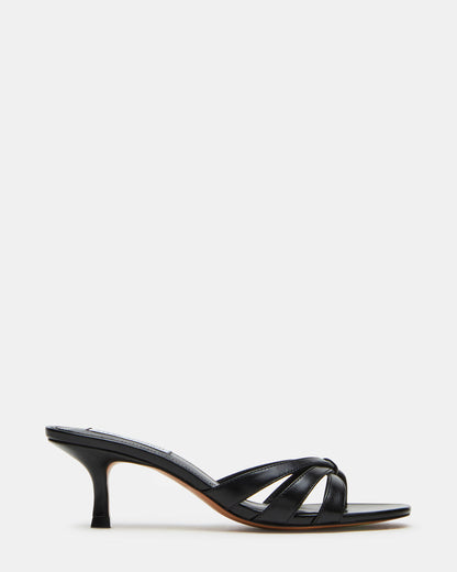 CARY Black Leather Square-Toe Strappy Mule Women's Heel - Steve Madden