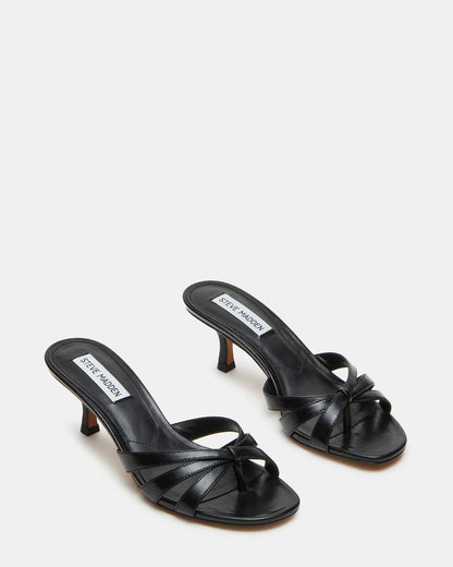 CARY Black Leather Square-Toe Strappy Mule Women's Heel - Steve Madden