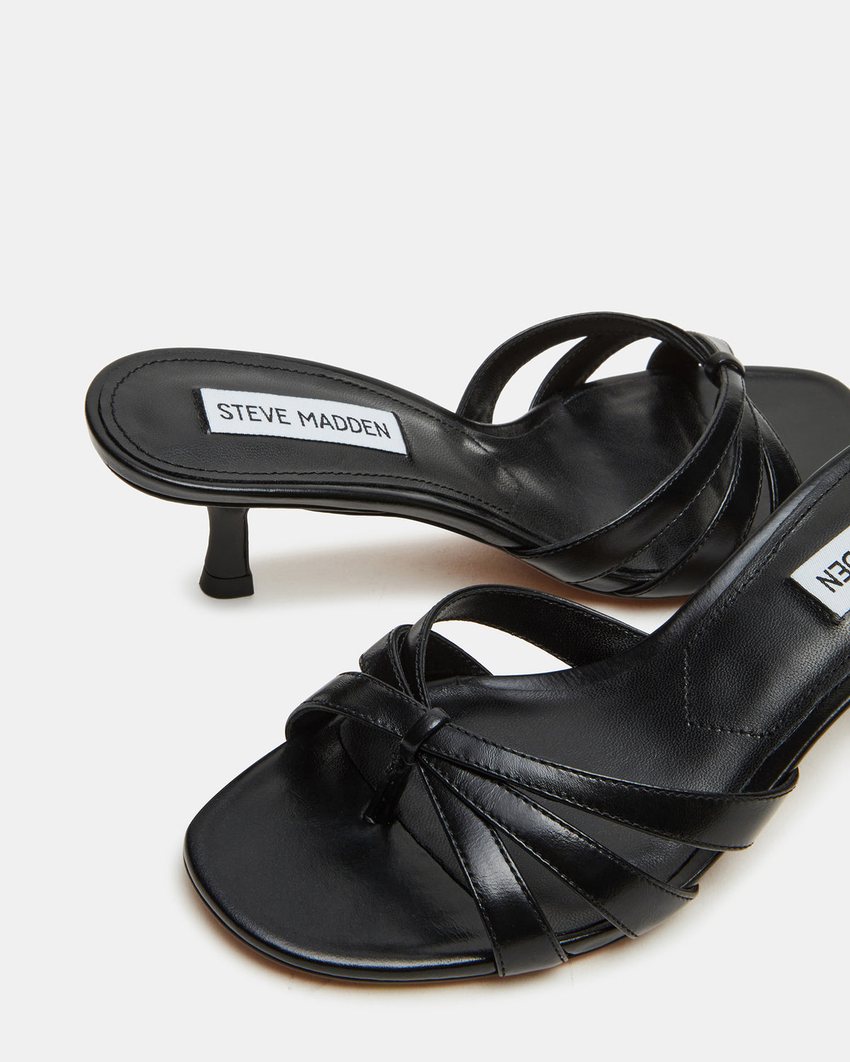 CARY Black Leather Square-Toe Strappy Mule Women's Heel - Steve Madden