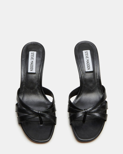 CARY Black Leather Square-Toe Strappy Mule Women's Heel - Steve Madden