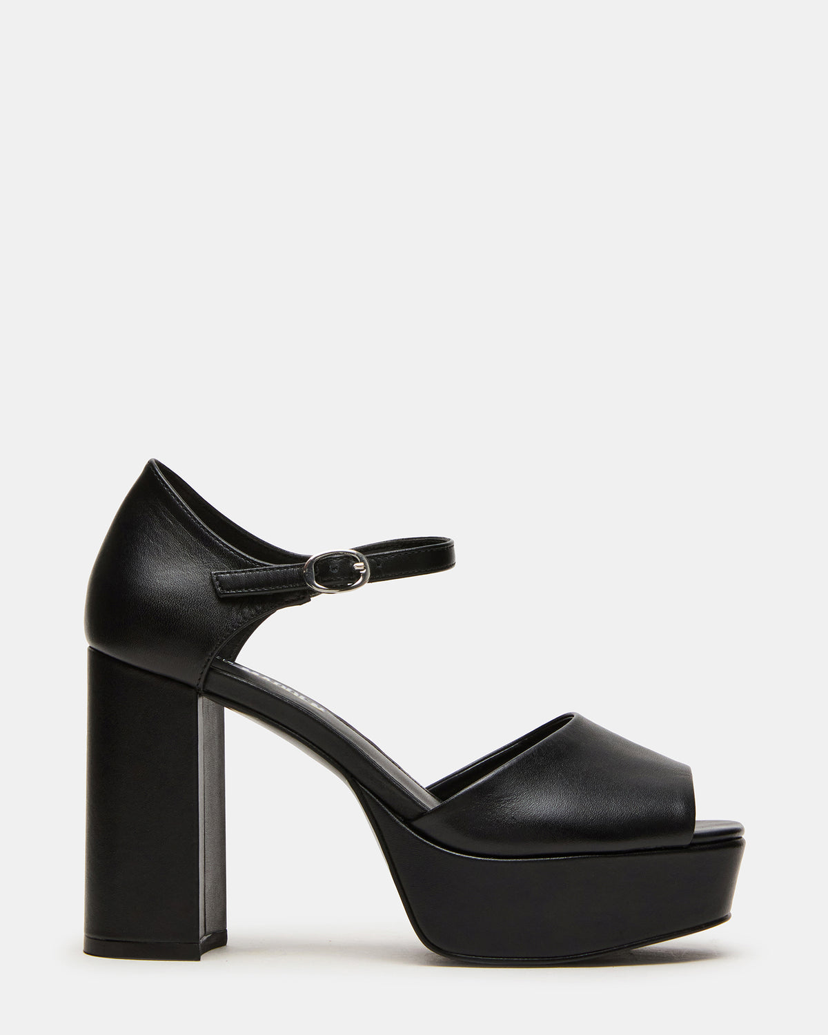 LONDON Black Leather Platfrom Block Heel Square-Toe Women's Heel - Steve Madden