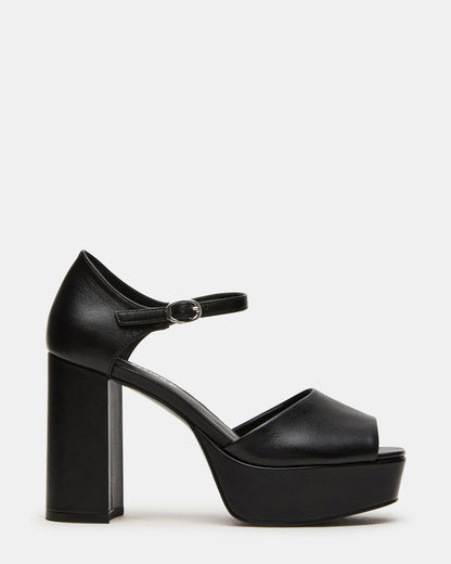 LONDON Black Leather Platfrom Block Heel Square-Toe Women's Heel - Steve Madden