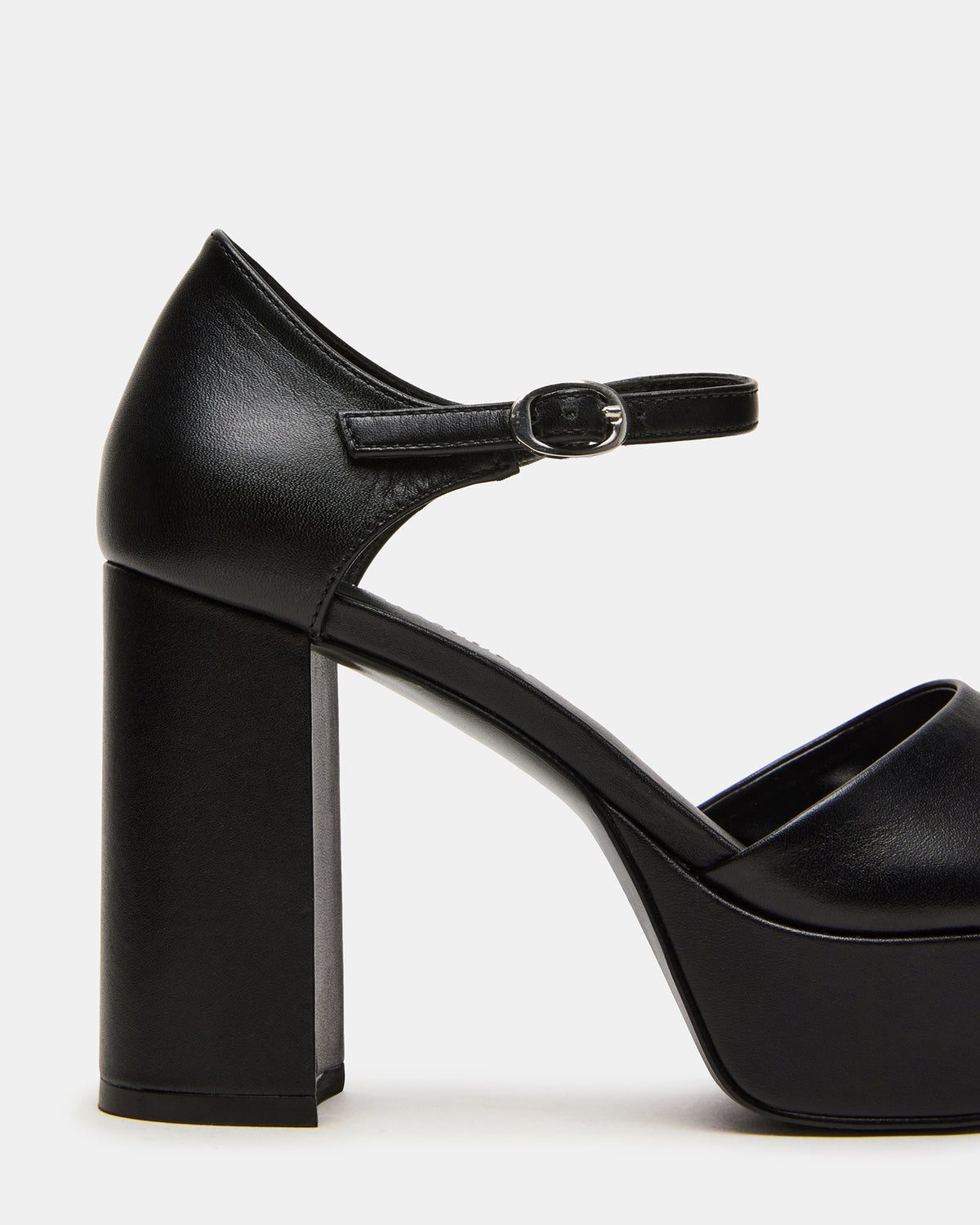 LONDON Black Leather Platfrom Block Heel Square-Toe Women's Heel - Steve Madden