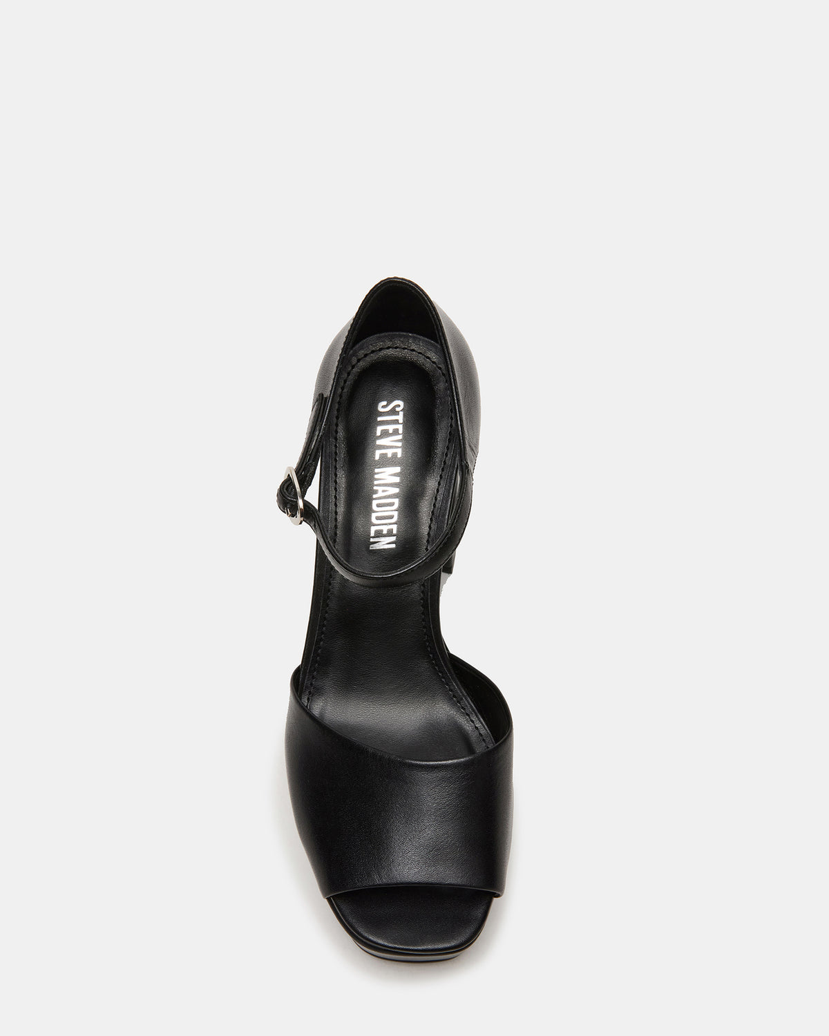 LONDON Black Leather Platfrom Block Heel Square-Toe Women's Heel - Steve Madden