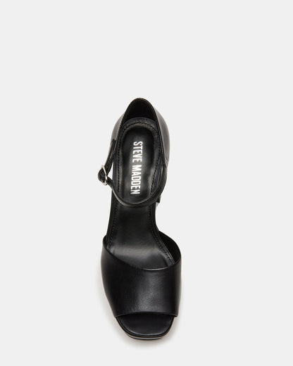 LONDON Black Leather Platfrom Block Heel Square-Toe Women's Heel - Steve Madden