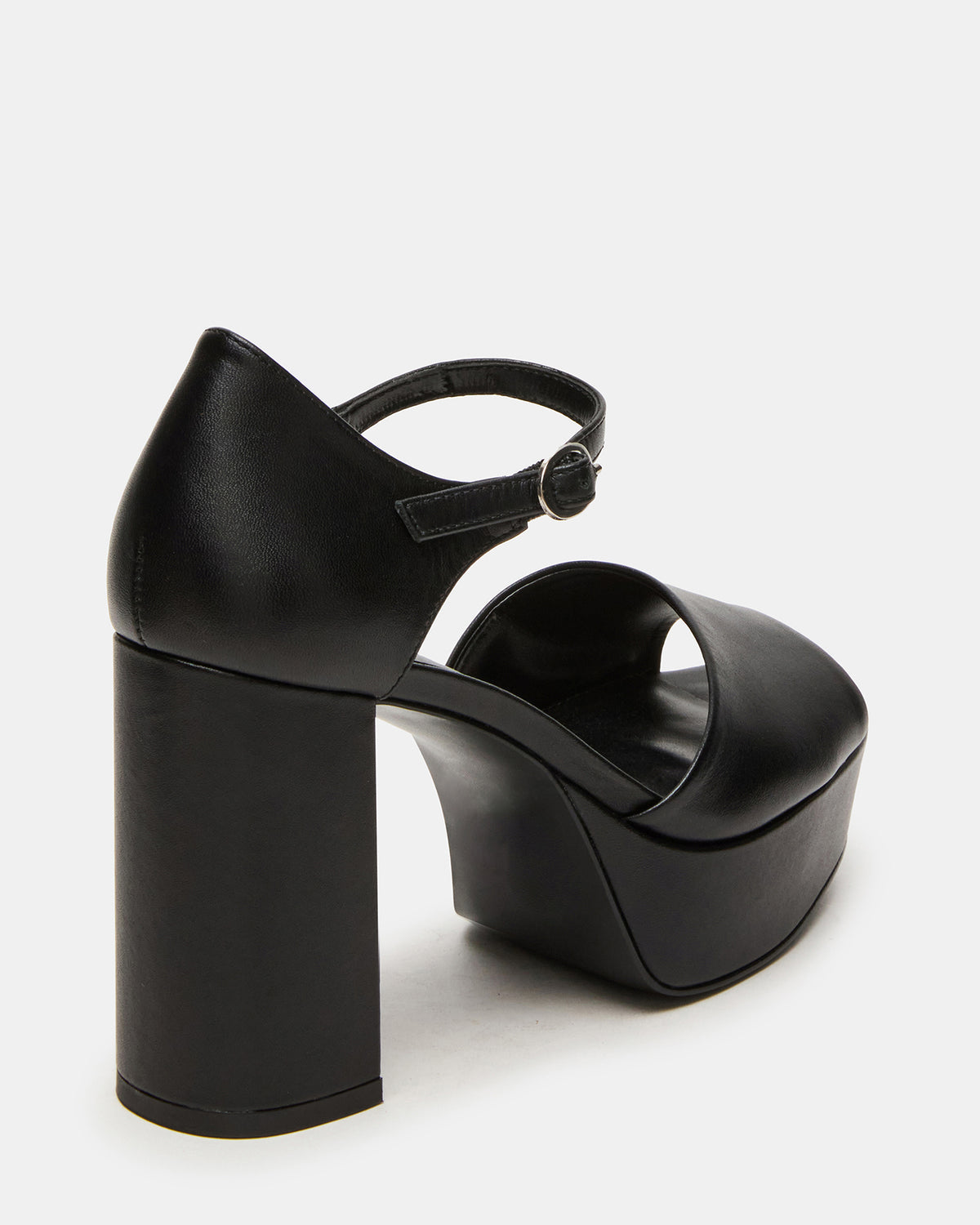 LONDON Black Leather Platfrom Block Heel Square-Toe Women's Heel - Steve Madden