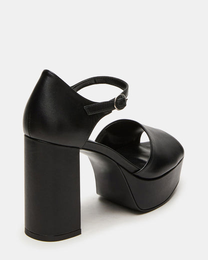 LONDON Black Leather Platfrom Block Heel Square-Toe Women's Heel - Steve Madden