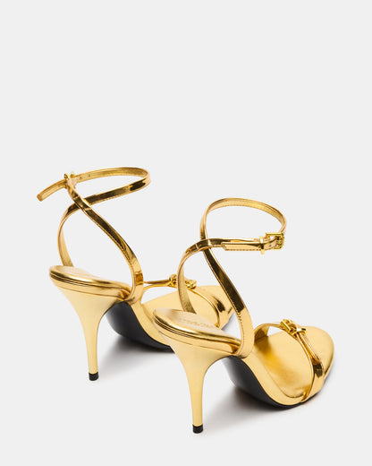 FOXX Gold Strappy Stiletto Open-Toe Women's Heel - Steve Madden