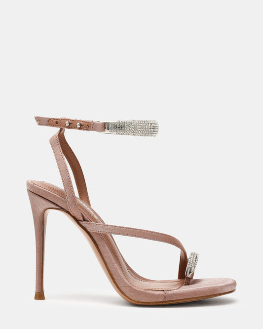 TIA Rhinestones Mocha Satin Open-Toe Stiletto Women's Heel - Steve Madden