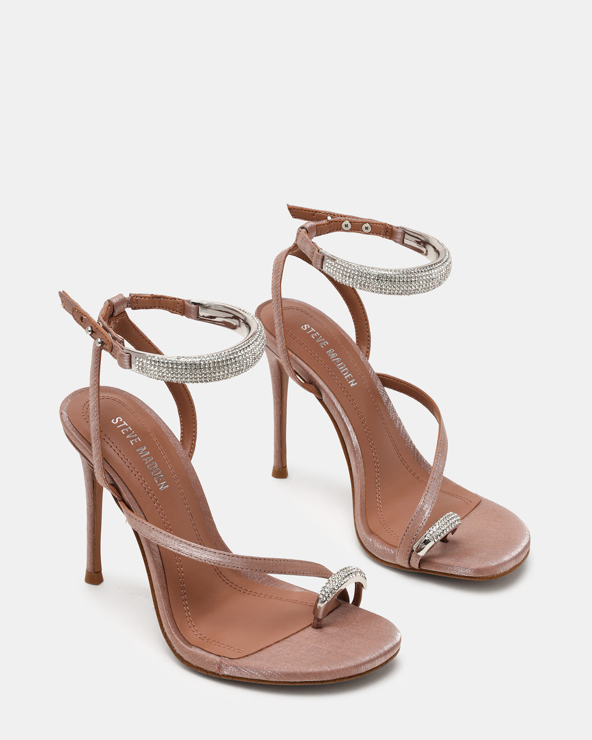 TIA Rhinestones Mocha Satin Open-Toe Stiletto Women's Heel - Steve Madden
