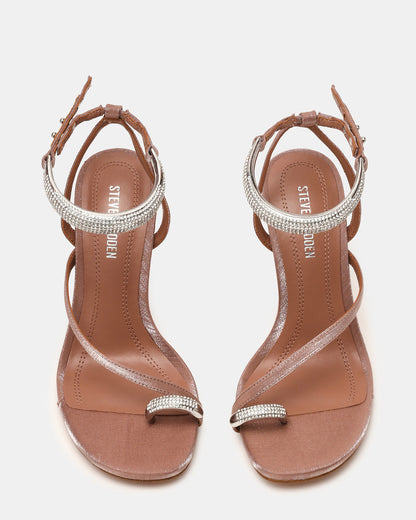 TIA Rhinestones Mocha Satin Open-Toe Stiletto Women's Heel - Steve Madden