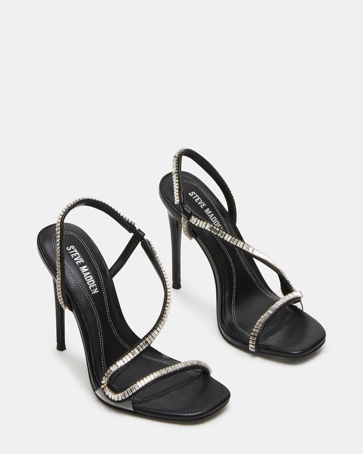 NESSA Black Square Toe Rhinestone Stiletto Heel | Women's Heels - Steve Madden