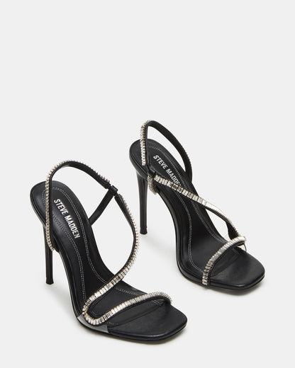 NESSA Black Square Toe Rhinestone Stiletto Heel | Women's Heels - Steve Madden