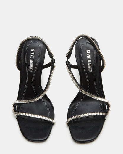 NESSA Black Square Toe Rhinestone Stiletto Heel | Women's Heels - Steve Madden