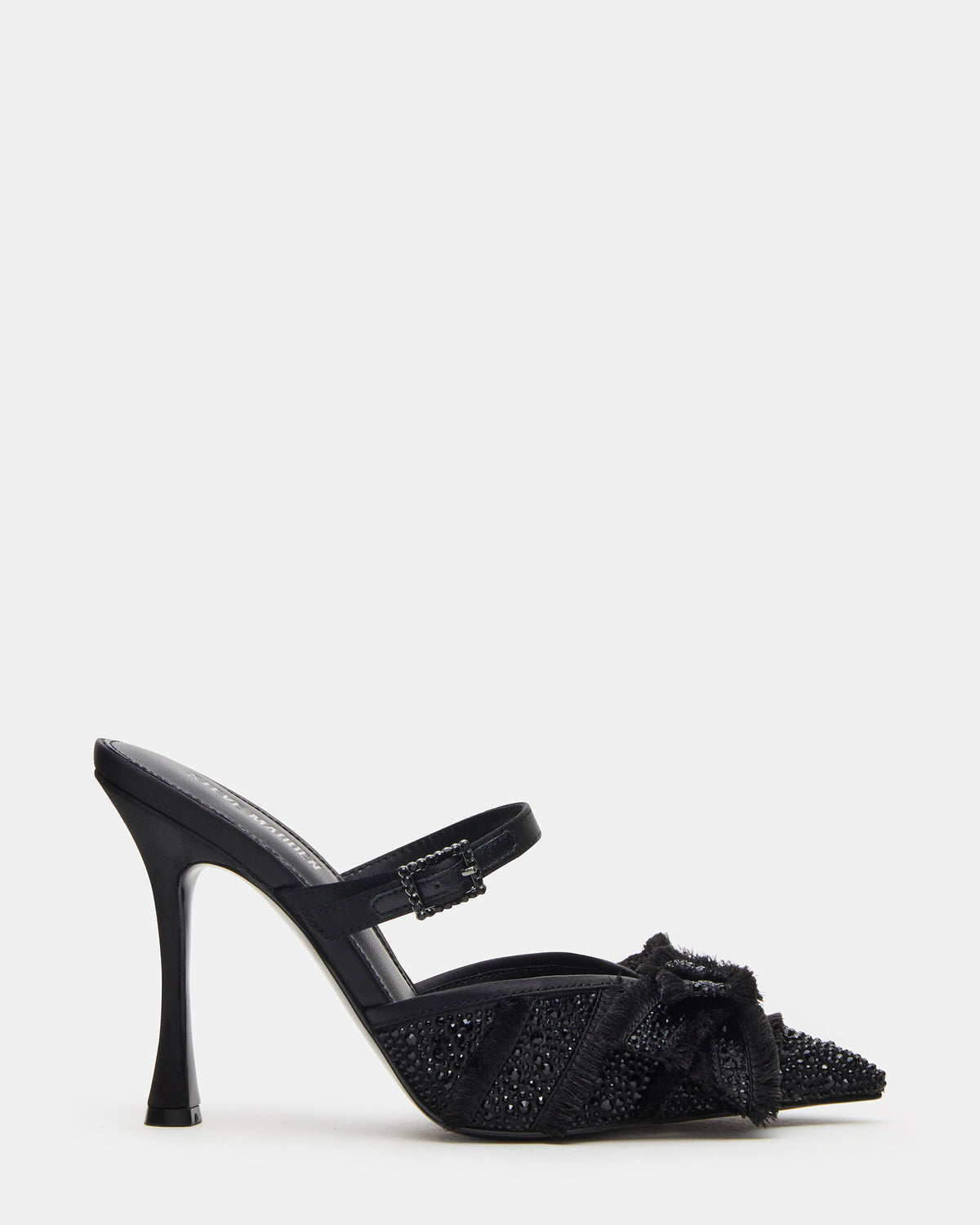 BAYLIN Black Satin Rhinestones Bow Pointed-Toe Stiletto Women's Heel - Steve Madden