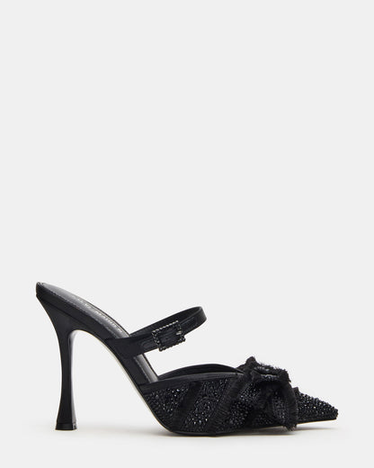 BAYLIN Black Satin Rhinestones Bow Pointed-Toe Stiletto Women's Heel - Steve Madden