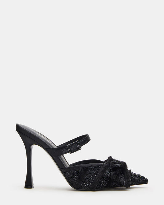 BAYLIN Black Satin Rhinestones Bow Pointed-Toe Stiletto Women's Heel - Steve Madden