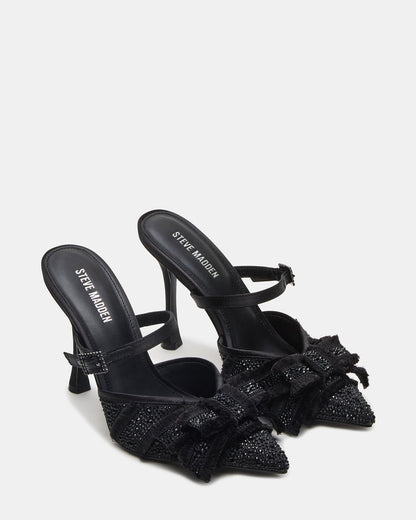 BAYLIN Black Satin Rhinestones Bow Pointed-Toe Stiletto Women's Heel - Steve Madden
