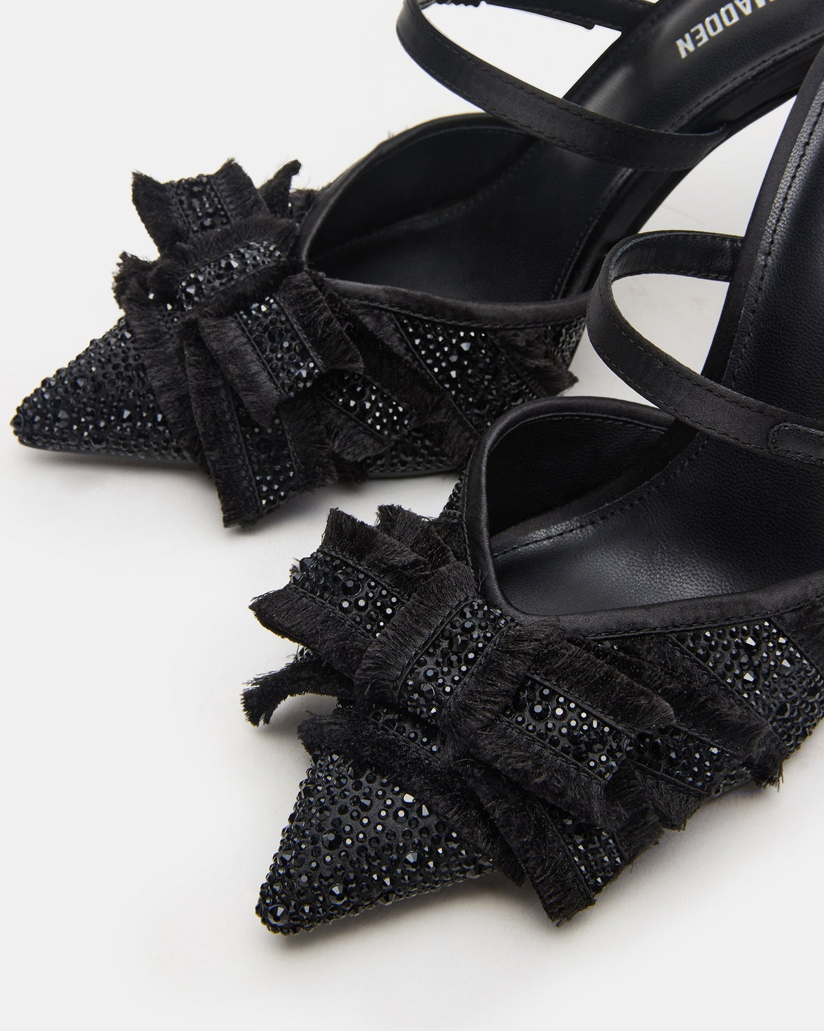 BAYLIN Black Satin Rhinestones Bow Pointed-Toe Stiletto Women's Heel - Steve Madden