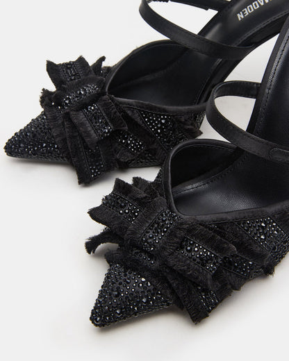 BAYLIN Black Satin Rhinestones Bow Pointed-Toe Stiletto Women's Heel - Steve Madden
