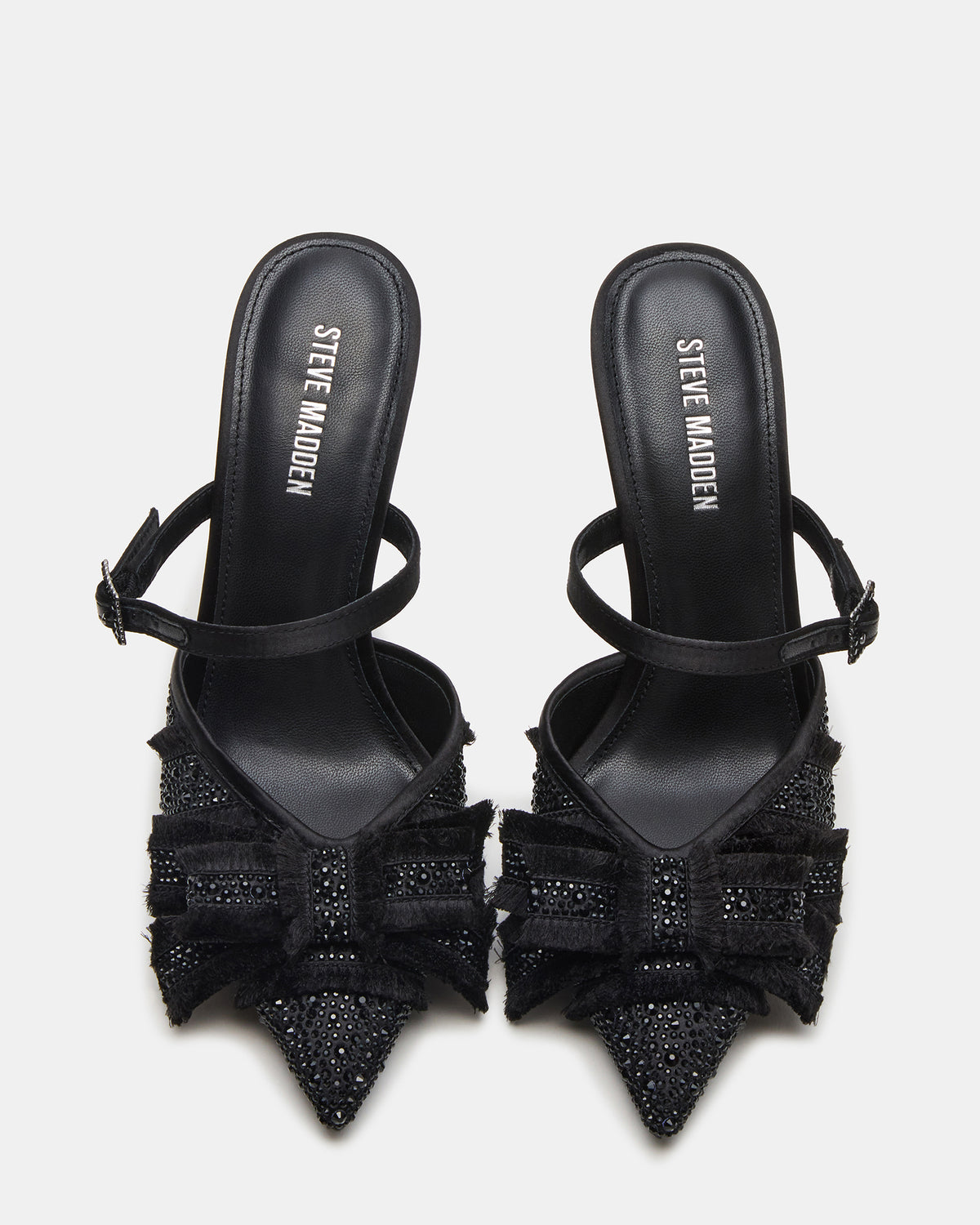 BAYLIN Black Satin Rhinestones Bow Pointed-Toe Stiletto Women's Heel - Steve Madden