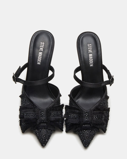 BAYLIN Black Satin Rhinestones Bow Pointed-Toe Stiletto Women's Heel - Steve Madden