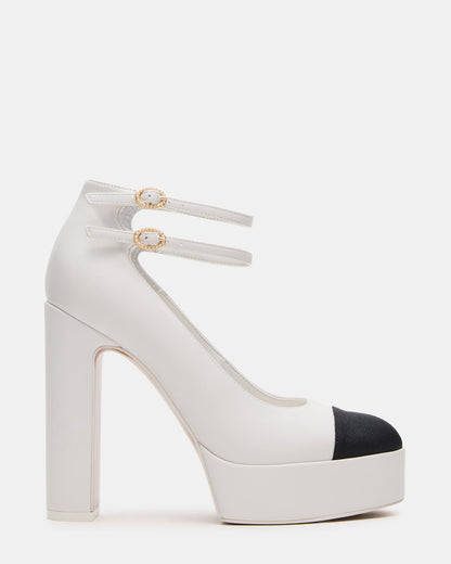 PEYTON White Leather Block Heel Platform Women's Heel - Steve Madden