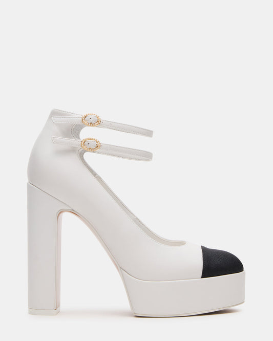 PEYTON White Leather Block Heel Platform Women's Heel - Steve Madden