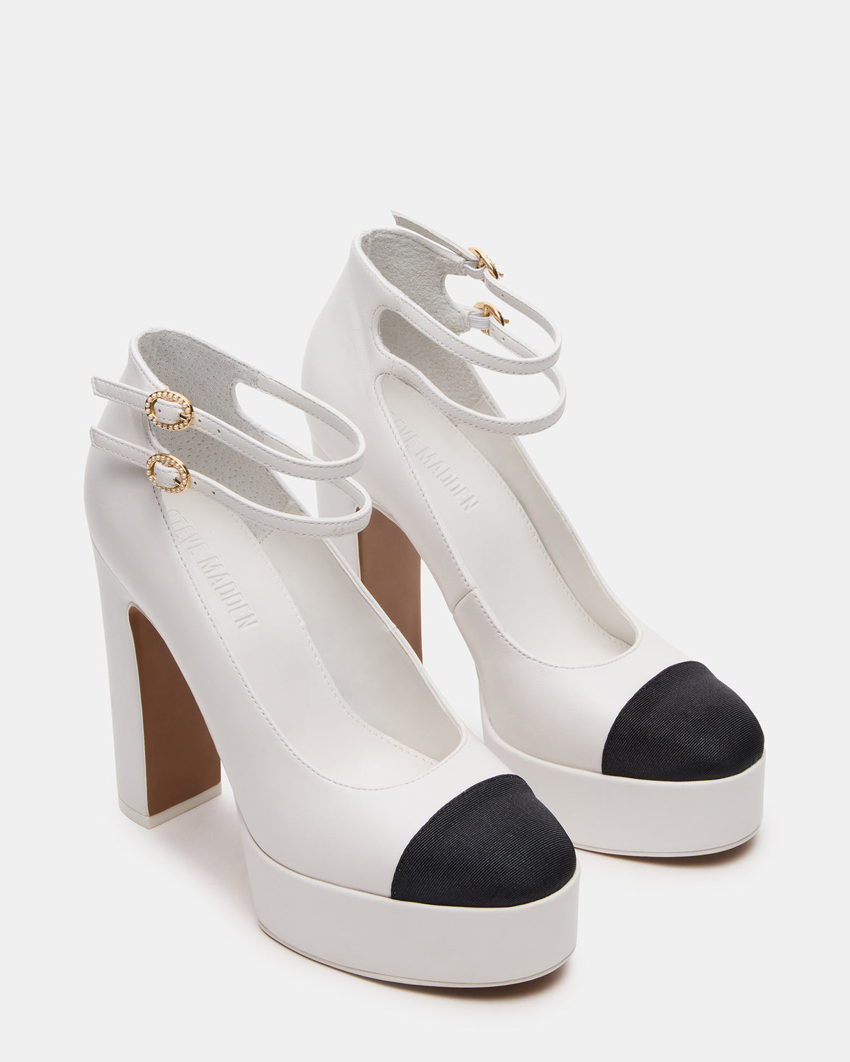 PEYTON White Leather Block Heel Platform Women's Heel - Steve Madden
