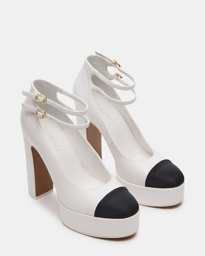 PEYTON White Leather Block Heel Platform Women's Heel - Steve Madden