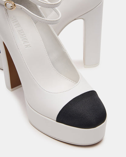 PEYTON White Leather Block Heel Platform Women's Heel - Steve Madden