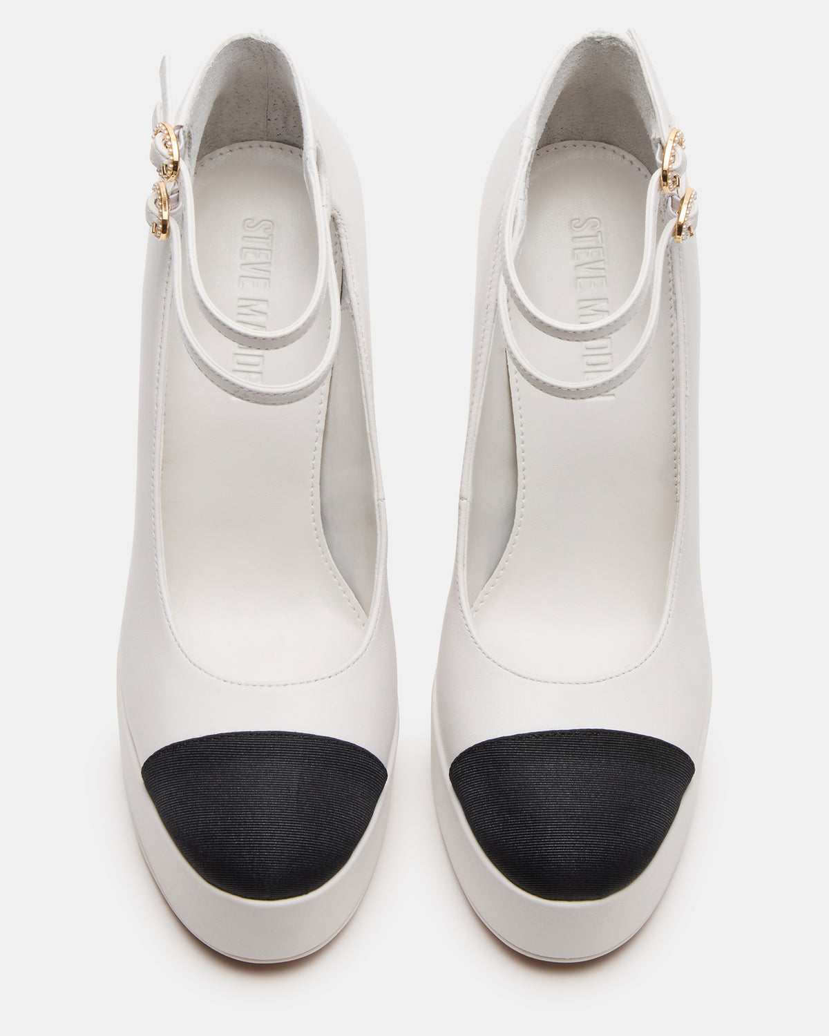 PEYTON White Leather Block Heel Platform Women's Heel - Steve Madden