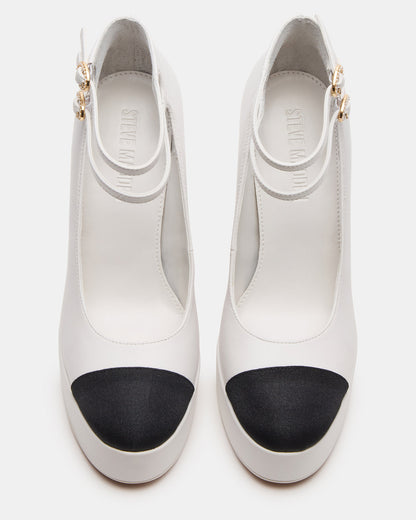 PEYTON White Leather Block Heel Platform Women's Heel - Steve Madden