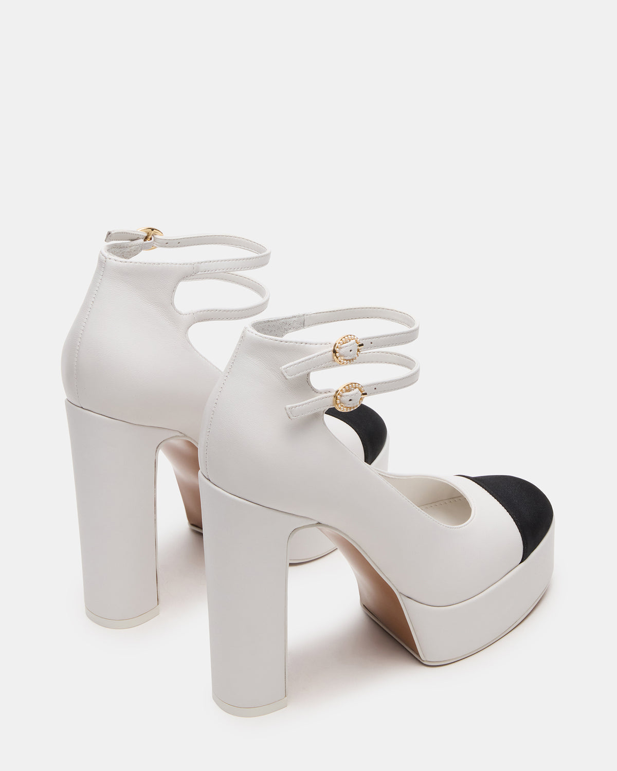 PEYTON White Leather Block Heel Platform Women's Heel - Steve Madden