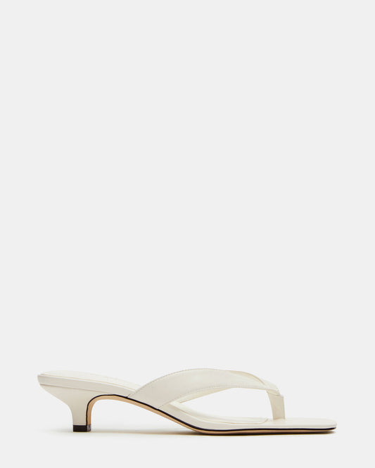 TRACIE White Leather Thong Strap Women's Kitten Heel - Steve Madden