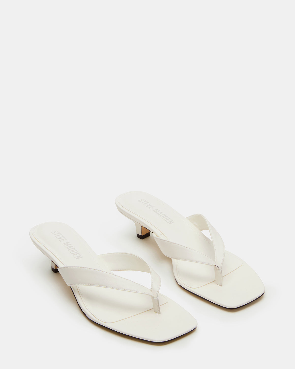 TRACIE White Leather Thong Strap Women's Kitten Heel - Steve Madden