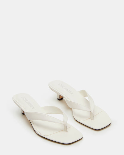 TRACIE White Leather Thong Strap Women's Kitten Heel - Steve Madden