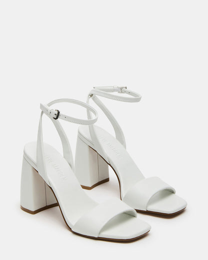 MESSA White Leather Women's Square-Toe Block Heel - Steve Madden