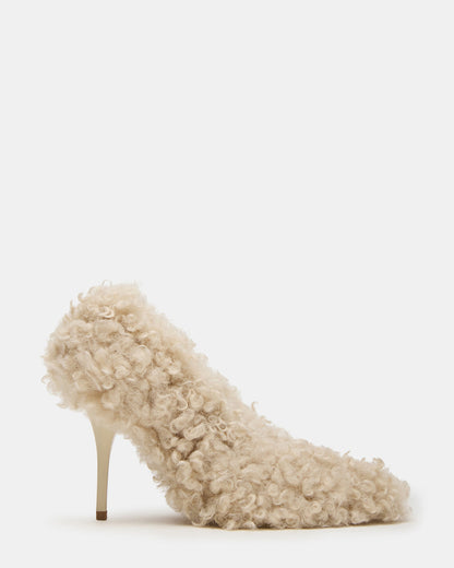 ACHILLES Off-White Pointed-Toe Faux Fur Stiletto Women's Heel - Steve Madden