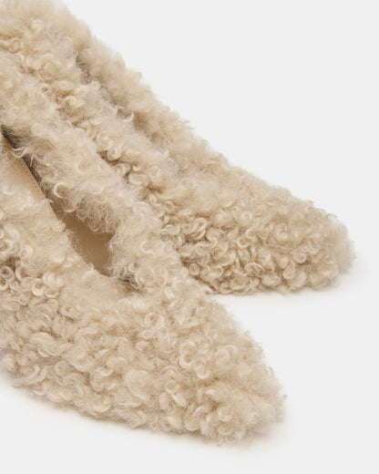 ACHILLES Off-White Pointed-Toe Faux Fur Stiletto Women's Heel - Steve Madden