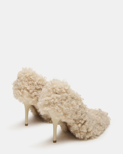 ACHILLES Off-White Pointed-Toe Faux Fur Stiletto Women's Heel - Steve Madden