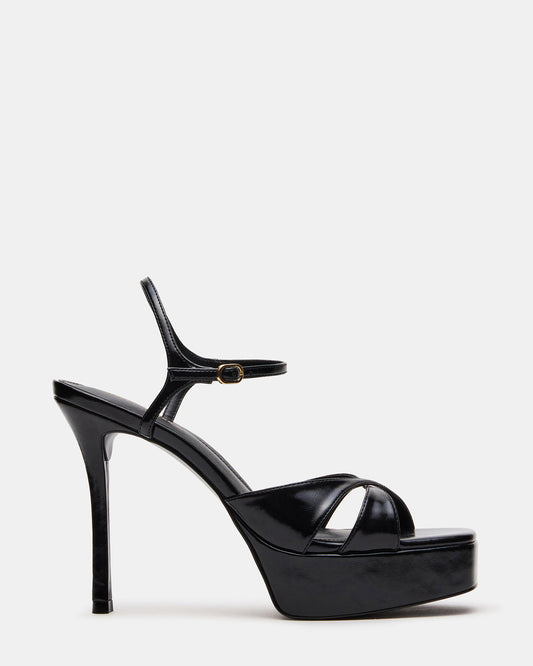 SCARLET Black Square-Toe Strappy Platform Women's Heel - Steve Madden
