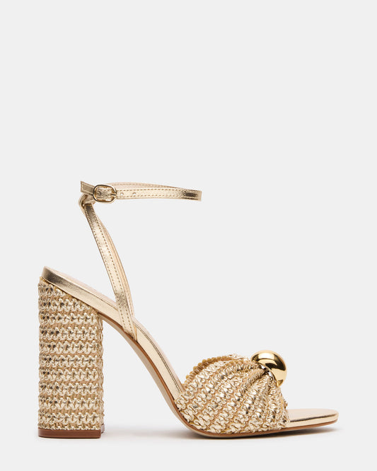 CHEYLA Gold Raffia Women's Block Heels - Steve Madden