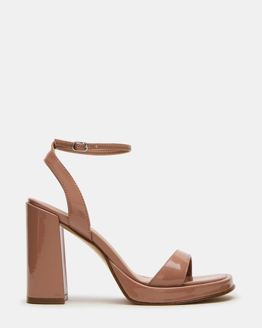 SULLIVAN Blush Patent Square-Toe Strappy Heel | Women's Heels - Steve Madden