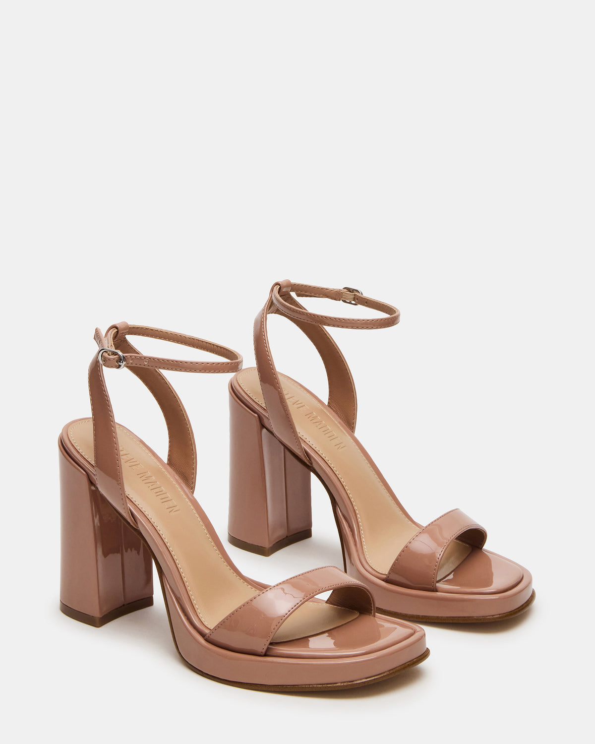 SULLIVAN Blush Patent Square-Toe Strappy Heel | Women's Heels - Steve Madden