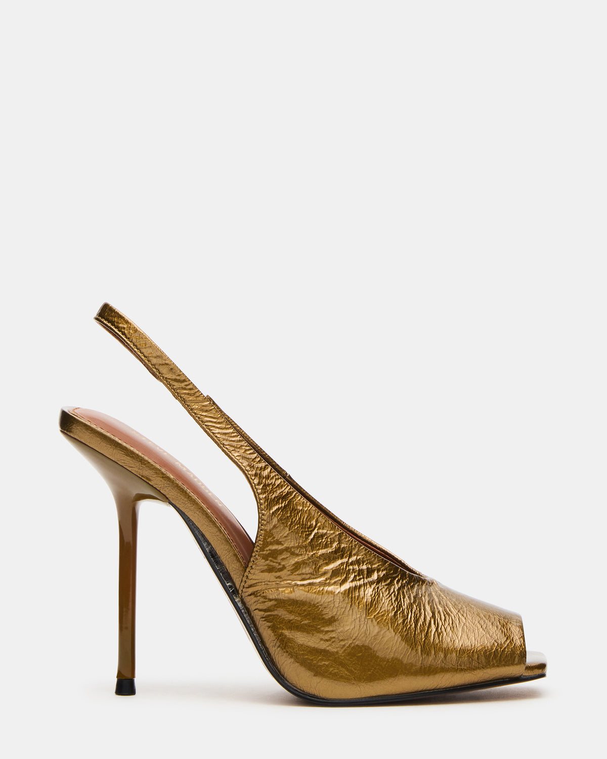 LUCIAN Olive Crinkle Patent Square-Toe Peep-Toe Slingback Women's Heel - Steve Madden