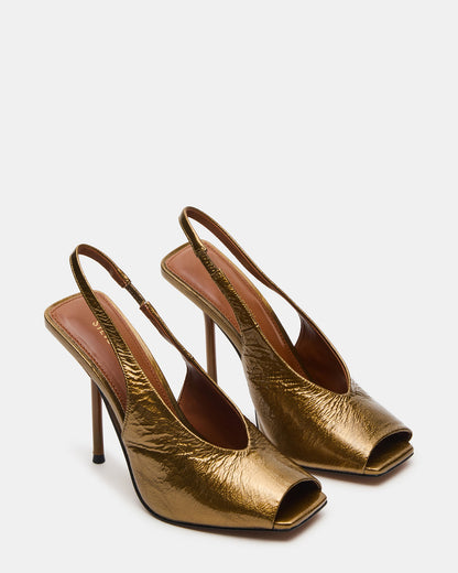 LUCIAN Olive Crinkle Patent Square-Toe Peep-Toe Slingback Women's Heel - Steve Madden
